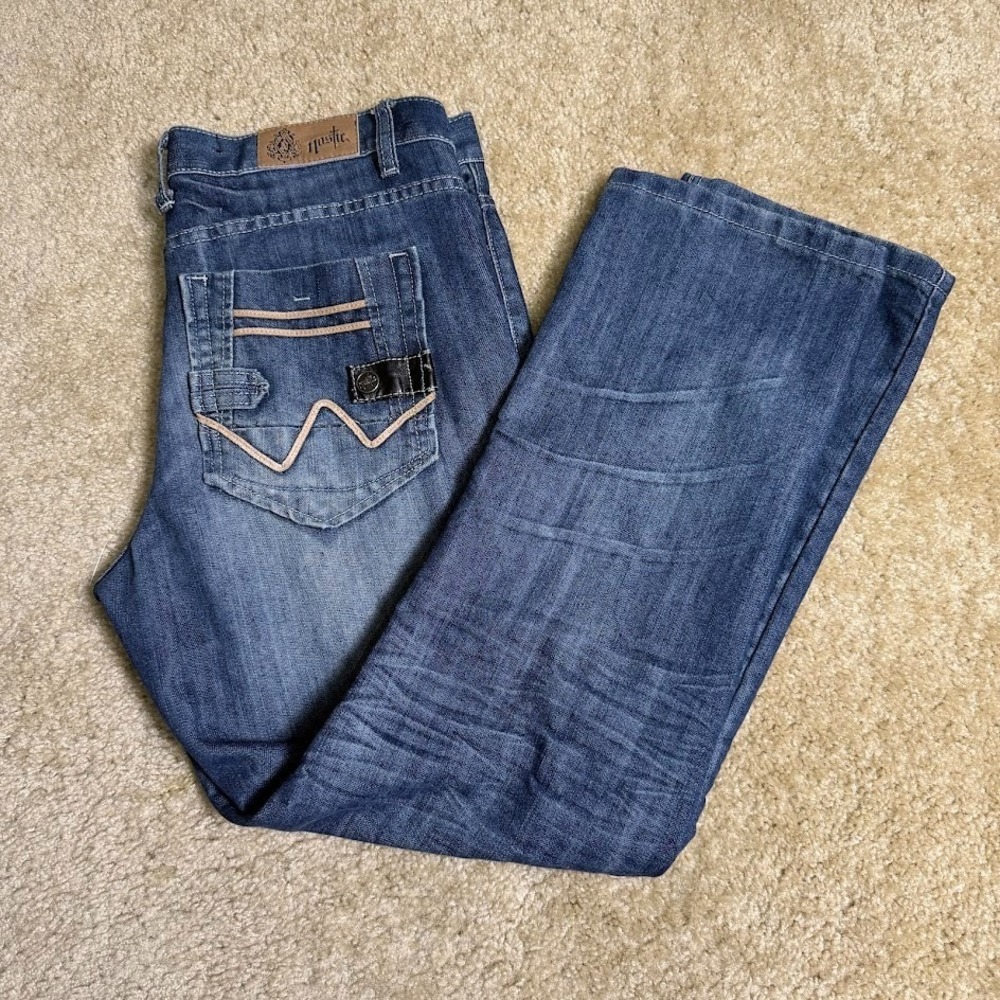 Y2K Nostic Jeans Mens 36x29 Straight Leg Denim Embroidered Pocket Button‎ Skater